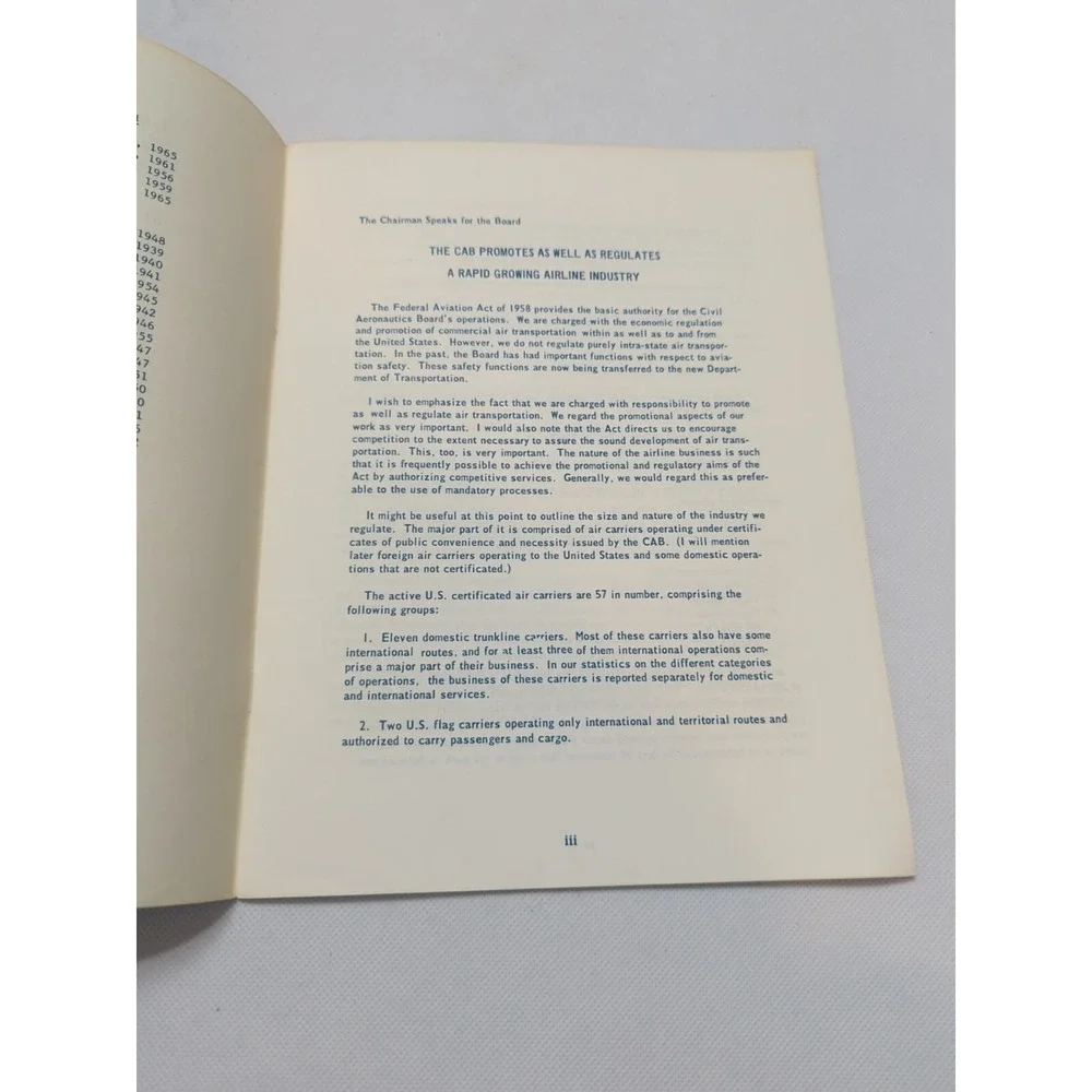 The Civil Aeronautics Board 1968 Information Booklet Regulating Airline Industry